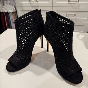 White House Black Market suede laser cut bootie